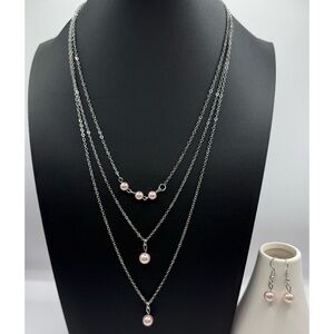 Silver and Pink Pearl Necklace Set